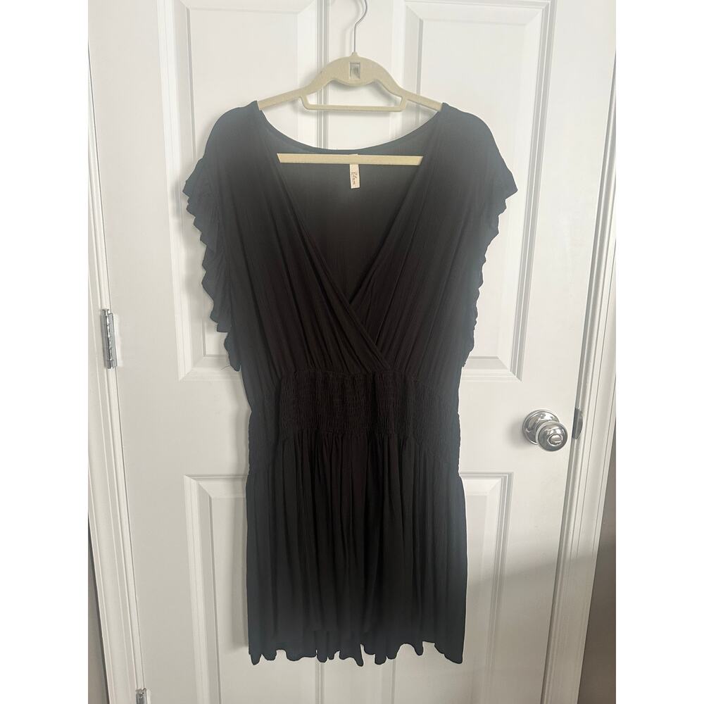 Elan Women's Short Sleeve Black Smocked Waist Dress XL